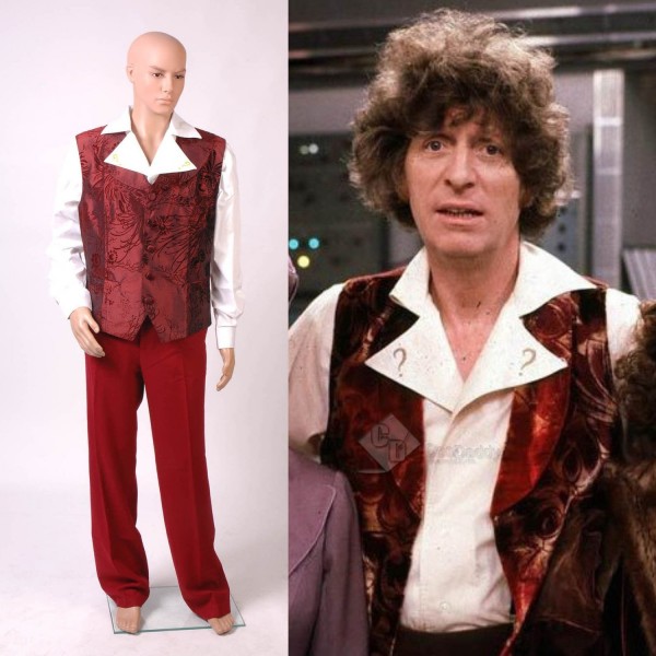 Doctor Who fourth 4th Doctor  Dark Red Vest Pants Shirt Set Cosplay Costume