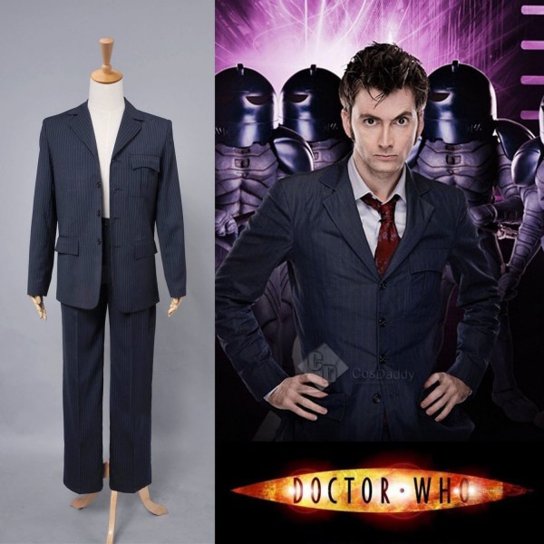 Doctor Who Tenth 10th Doctor Blue Pinstripe Suit Cosplay Costume