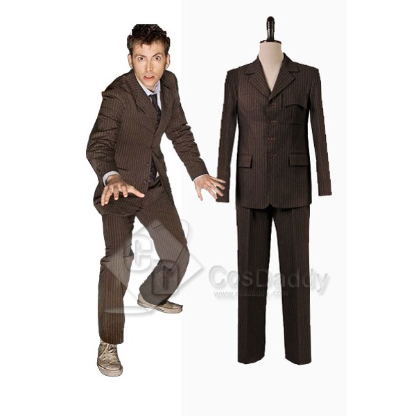 Doctor Who Ten 10th Doctor Brown Pinstripe Wool Suit Costume