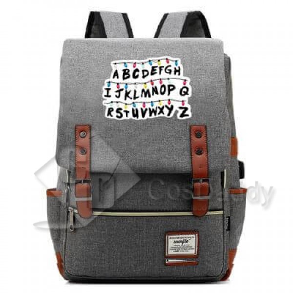 Stranger Things Backpack College School Bag Laptop Daypack(Black USB)