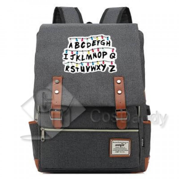 Stranger Things Backpack College School Bag Laptop Daypack(Black USB)