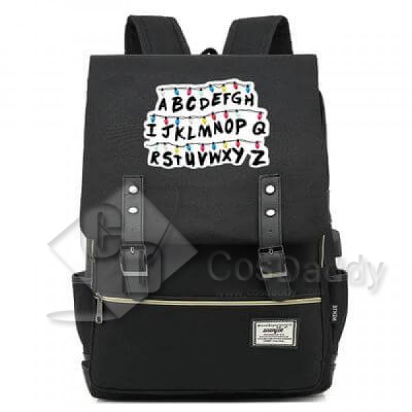 Stranger Things Backpack College School Bag Laptop Daypack(Black USB)