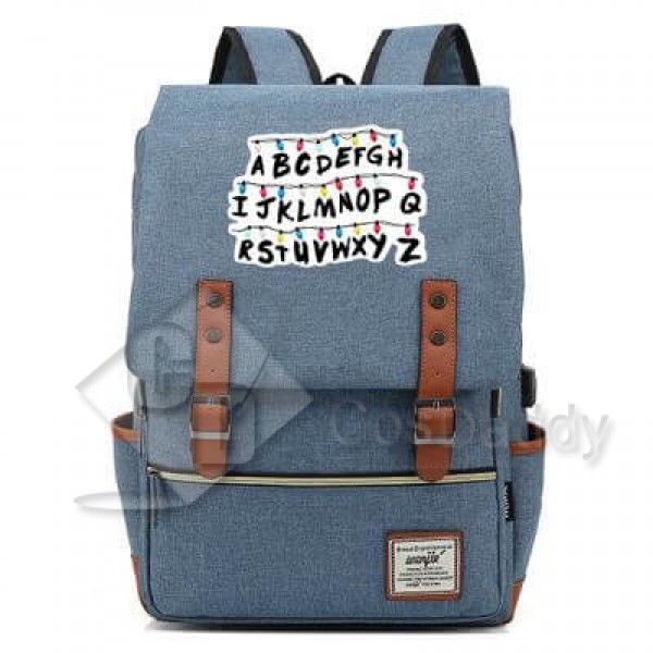 Stranger Things Backpack College School Bag Laptop Daypack(Black USB)