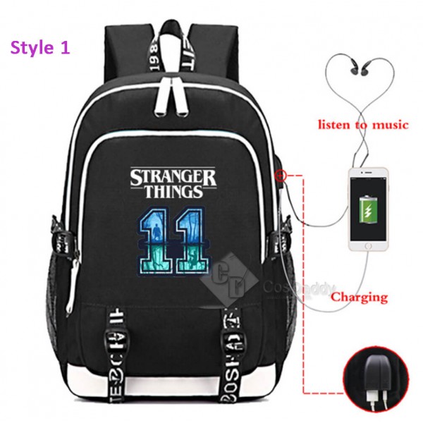 Stranger Things Backpack College School Bag Laptop Daypack(Black USB)