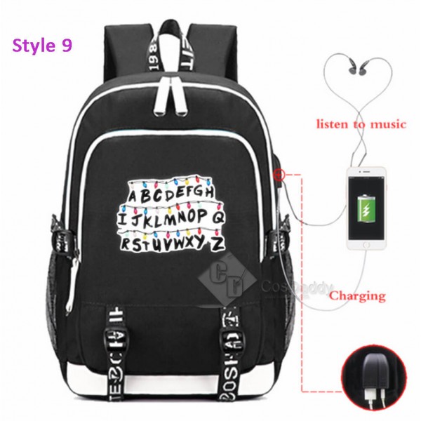 Stranger Things Backpack College School Bag Laptop Daypack(Black USB)