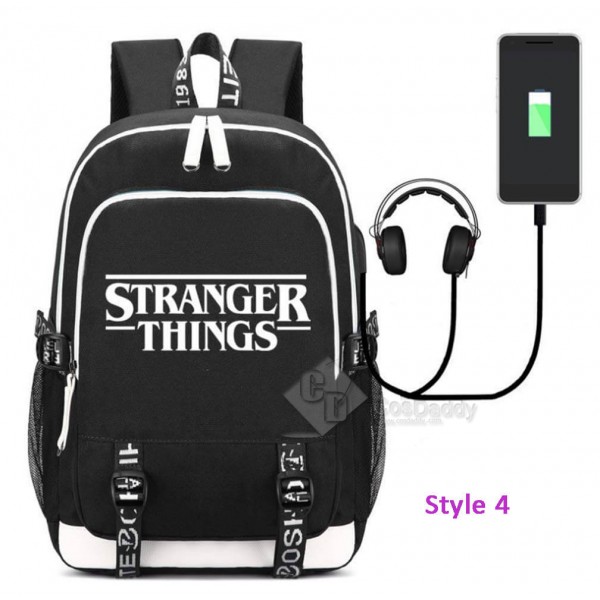 Stranger Things Backpack College School Bag Laptop Daypack(Black USB)