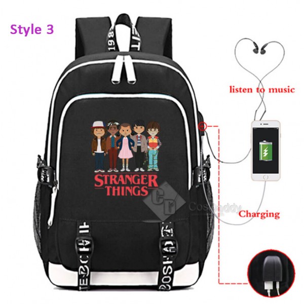 Stranger Things Backpack College School Bag Laptop Daypack(Black USB)