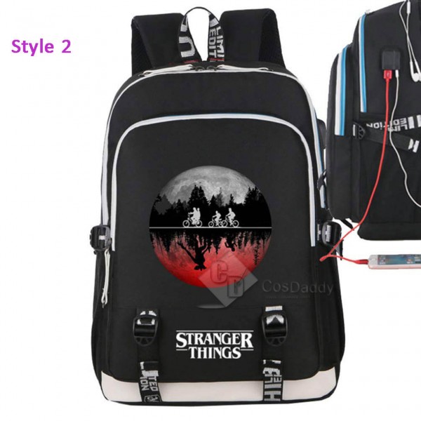 Stranger Things Backpack College School Bag Laptop Daypack(Black USB)