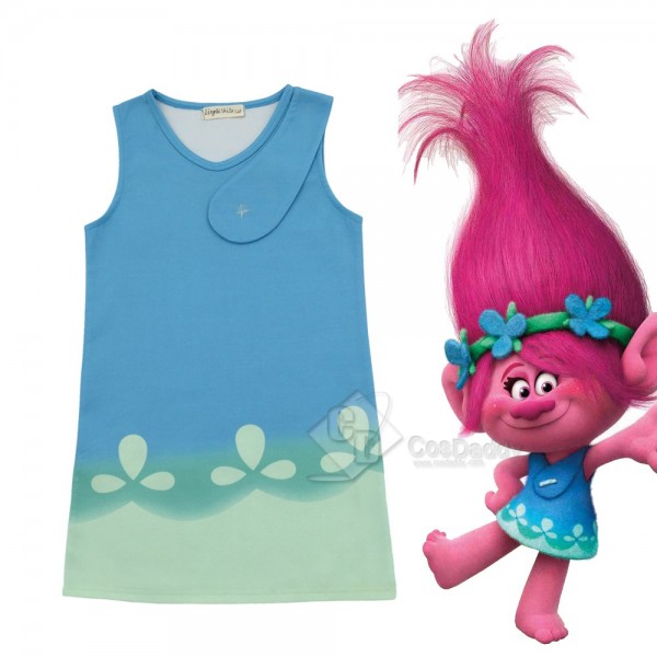 Trolls Poppy Blue Dress for girls cosplay